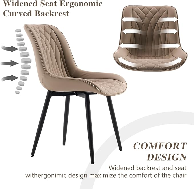 YOUNIKE Khaki Dining Chairs set of 2 with High Backs Mid Century Modern Kitchen & Dining Room Chairs PU Faux Leather Upholstered sillas de comedor Comfortable Large Padded Accent Chair with Metal Legs - LeafyLoom