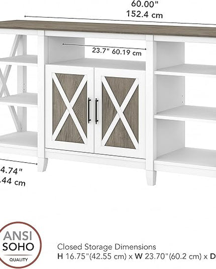 Bush KWV160G2W-03 Key West Tall TV Stand, Shiplap Gray/Pure White, Screens up to 65-Inch - LeafyLoom