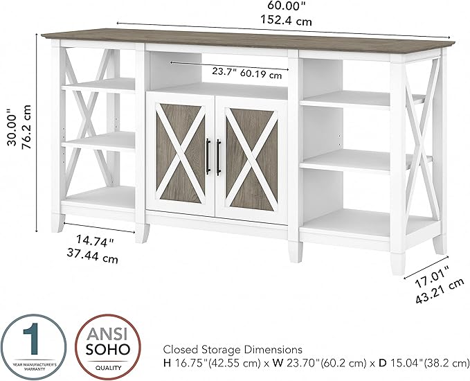 Bush KWV160G2W-03 Key West Tall TV Stand, Shiplap Gray/Pure White, Screens up to 65-Inch - LeafyLoom