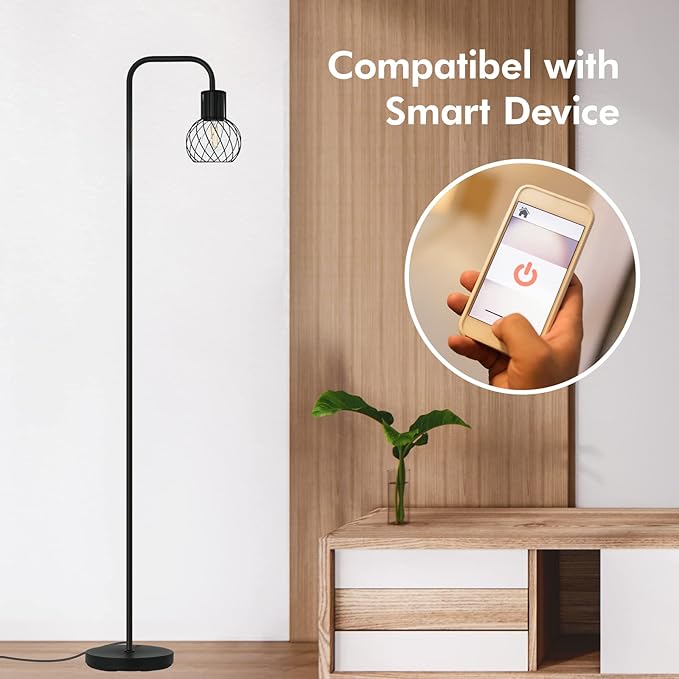 Industrial Floor Lamp, LED Standing Lamp Modern with 6W LED Bulb, Foot Switch, Metal Tall Lamps for Living Room, Bedroom, Office, Vintage Stand Up Light, Minimalist Farmhouse Floor Lamp in Black - LeafyLoom
