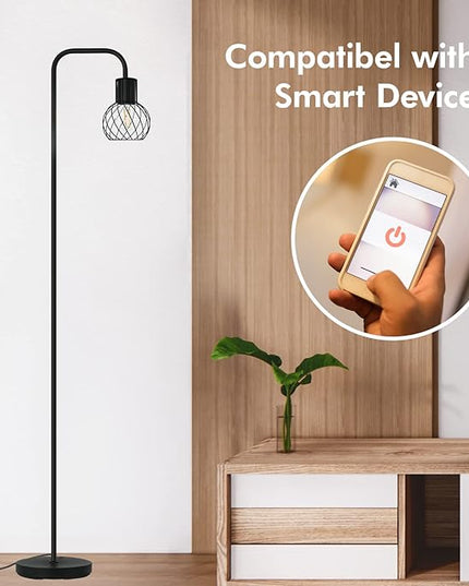 Floor Lamp, Industrial Floor Lamp for Living Room, Modern Standing Lamp with 6W LED Bulb, Foot Switch, Minimalist Pole Lamp Vintage Farmhouse Stand Up Lamps for Bedroom, Office, Book Nook,Black - LeafyLoom
