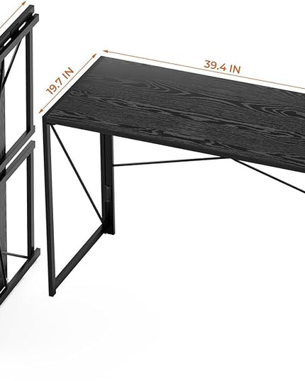 Coavas 39.4 inch Folding Desk No Assembly Required, Writing Computer Desk Space Saving Foldable Table Simple Home Office Desk, Black Wood - LeafyLoom