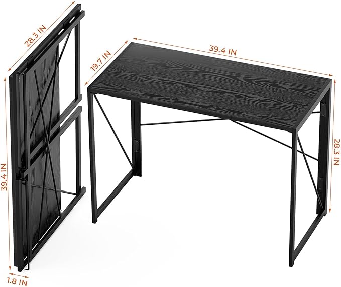 Coavas 39.4 inch Folding Desk No Assembly Required, Writing Computer Desk Space Saving Foldable Table Simple Home Office Desk, Black Wood - LeafyLoom