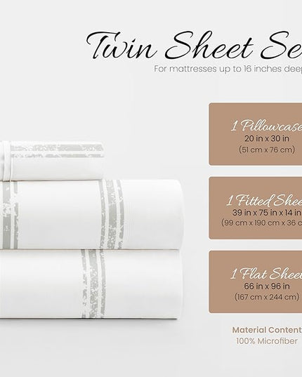 Linen Market 3 Piece Twin Bedding Sheet Set (Light Gray Lines) - Sleep Better Than Ever with These Ultra-Soft & Cooling Bed Sheets for Your Twin Size Bed - Deep Pocket Fits 16" Mattress - LeafyLoom