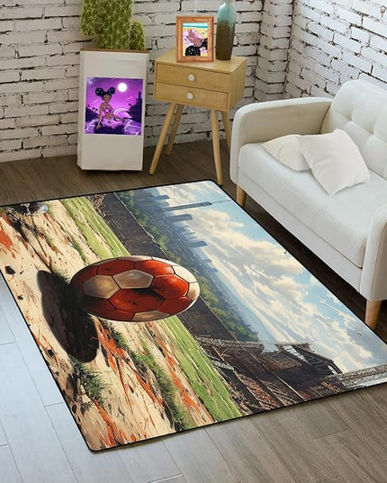 Football Rug - Football Decor for Boys Bedroom Soccer Rug for Play Area Football Printed Rug for Kids Room Basketball Rugs for Teen Boys Bedroom Playmat Area Rugs for Kids Rooms,2'×3' - LeafyLoom
