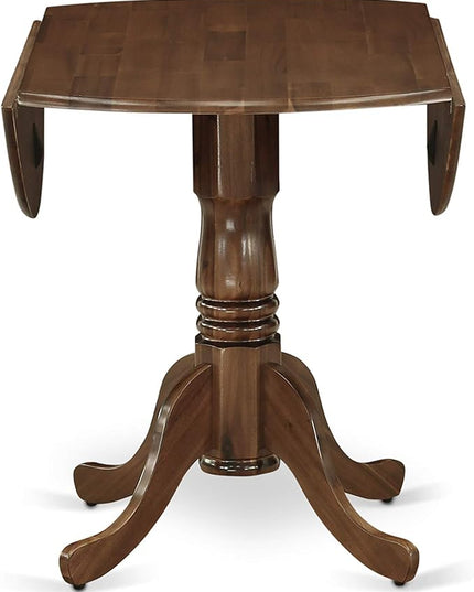 East West Furniture Dublin 5 Piece Kitchen Set for 4 Includes a Round Room Table with Dropleaf and 4 Light Tan Linen Fabric Parsons Dining Chairs, 42x42 Inch, Natural Walnut - LeafyLoom