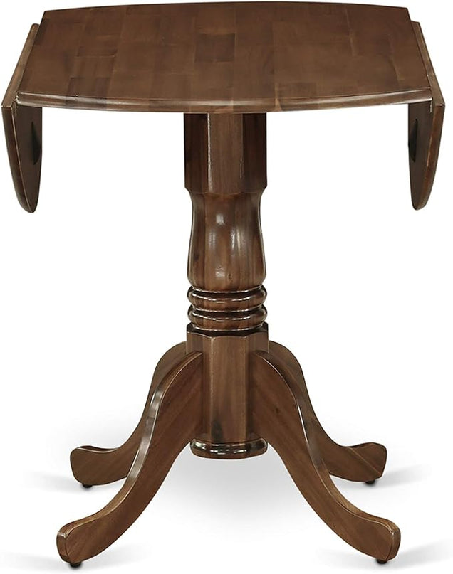 East West Furniture Dublin 5 Piece Kitchen Set for 4 Includes a Round Room Table with Dropleaf and 4 Light Tan Linen Fabric Parsons Dining Chairs, 42x42 Inch, Natural Walnut - LeafyLoom