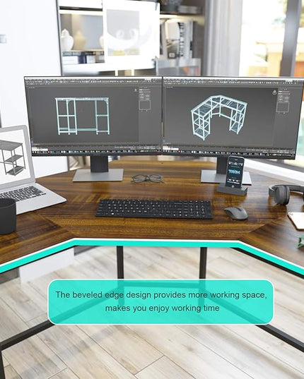 Elephance Large L-Shaped Computer Desk with Shelves, Corner Desk, Home Office Writing Workstation, Gaming Desk PC Latop Table with Storage - LeafyLoom
