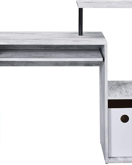 Acme Lyphre Wooden Top Computer Desk in Antique White and Black - LeafyLoom
