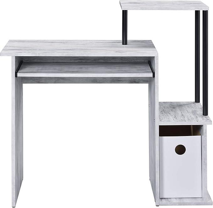 Acme Lyphre Wooden Top Computer Desk in Antique White and Black - LeafyLoom