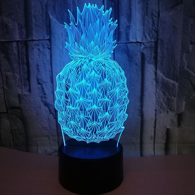 I Love Pineapple 3D Bedside Lamp for Decors - 7 Colors Fruit Pineapple Table lamp Acrylic Crystal Panel 3D Pineapple Decorative Arts Lamp for Bars Stores - LeafyLoom