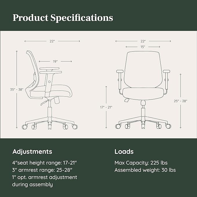 Branch Daily Chair - Computer Office Chair with Swivel, Lumbar Rest, and Adjustable Armrests - Sustainable, Stylish Mesh, & Adjustable Armrests - Comfortable Seating for Improved Posture - Blue - LeafyLoom