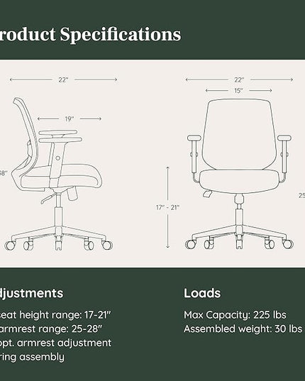 Branch Daily Chair - Computer Office Chair with Swivel, Lumbar Rest, and Adjustable Armrests - Sustainable, Stylish Mesh, & Adjustable Armrests - Comfortable Seating for Improved Posture - Green - LeafyLoom
