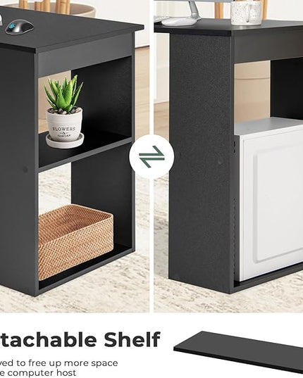 Computer Desk with Shelves, Black - LeafyLoom
