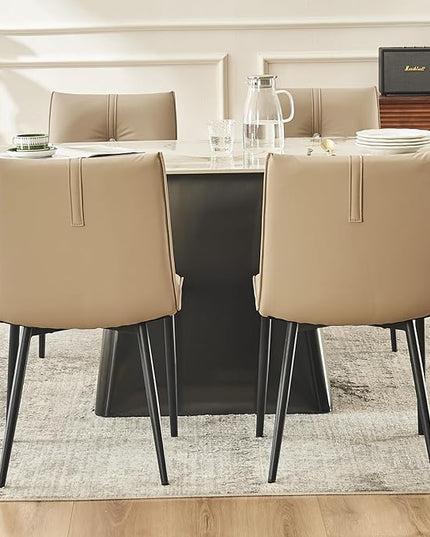 YOUTASTE Dining Chairs Set of 2 Mid Century Modern Upholstered Kitchen Chairs Soft Padded Side Chairs Leather Dinner Chairs with Metal Legs for Living Room Bedroom, Khaki - LeafyLoom