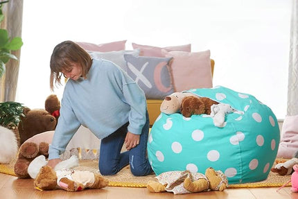 Aubliss Stuffed Animal Bean Bag Storage Chair, Beanbag Covers Only for Organizing Plush Toys, Turns into Bean Bag Seat for Kids When Filled, Medium 32"-Canvas Dot Light aqua - LeafyLoom