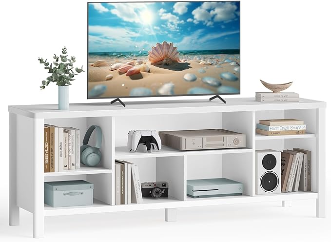 VASAGLE TV Stand for TVs up to 70 Inches, Entertainment Center with Storage Shelves, TV Console Table, Easy to Assemble, TV Cabinet for Living Room, Bedroom, Cloud White ULTV114W01 - LeafyLoom