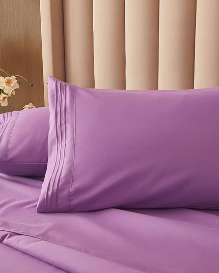 Bed Sheet Set - Brushed Microfiber Bedding - Bedding Sheets & Pillowcases - Deep Pockets - Easy Fit - Breathable & Soft Hotel Sheets - 4 Piece Full Purple - LeafyLoom
