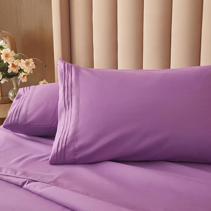 Bed Sheet Set - Brushed Microfiber Bedding - Bedding Sheets & Pillowcases - Deep Pockets - Easy Fit - Breathable & Soft Hotel Sheets - 4 Piece Full Purple - LeafyLoom
