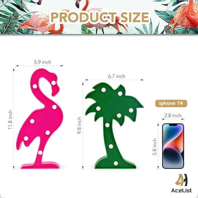 AceList Tropical Luau Party Supplies Flamingos Palm Trees Sign Light for Hawaiian Themed Party Decoration Birthday Bedroom Wall Decor Table Centerpieces - LeafyLoom