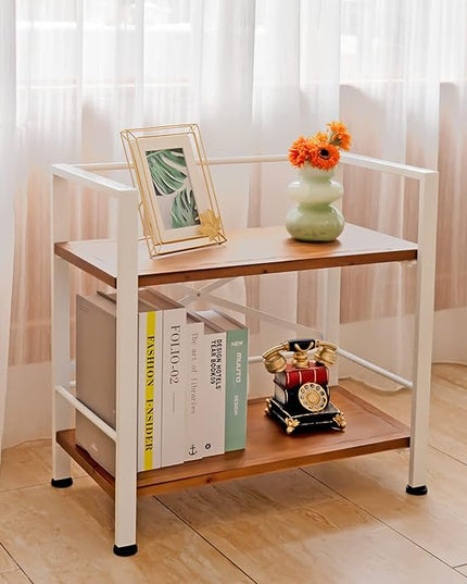 2 Tier White Bookshelf, Real Wood Bookshelf Simply Assembled in 10 Minutes, Metal Book Shelf for Storage, Bookcase for Office Organization and Storage, 12.6 D x 23.62 W x 22.83 H Inches - LeafyLoom