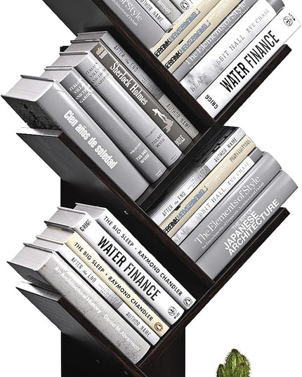 5-Shelf Tree Bookshelf Free Standing Small Book Shelf Narrow Wood Bookcase Floor Standing Book Shelf Modern Book Storage Organizer for Home Office Bedroom Living Room Black - LeafyLoom