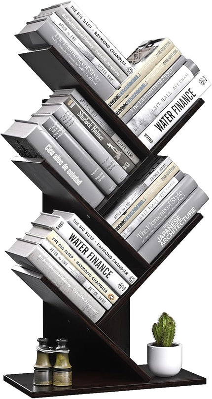 5-Shelf Tree Bookshelf Free Standing Small Book Shelf Narrow Wood Bookcase Floor Standing Book Shelf Modern Book Storage Organizer for Home Office Bedroom Living Room Black - LeafyLoom