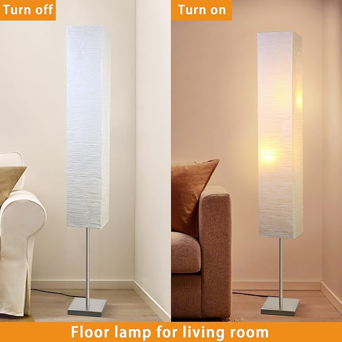 Modern Floor Lamp, Dimmable 3 Levels Brightness Paper Tall Lamp Standing Lamps with Lampshade, 55'' Minimalist Floor Lamps for Office, Kids Room, Reading, Home Decor (Off White) - LeafyLoom