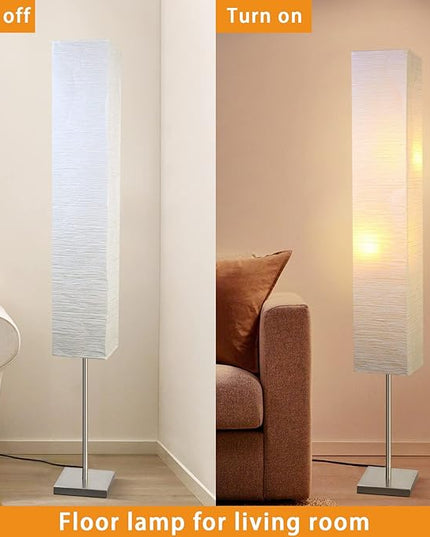 Modern Floor Lamp, Dimmable 3 Levels Brightness Paper Tall Lamp Standing Lamps with Lampshade, 55'' Minimalist Floor Lamps for Office, Kids Room, Reading, Home Decor (Off White) - LeafyLoom