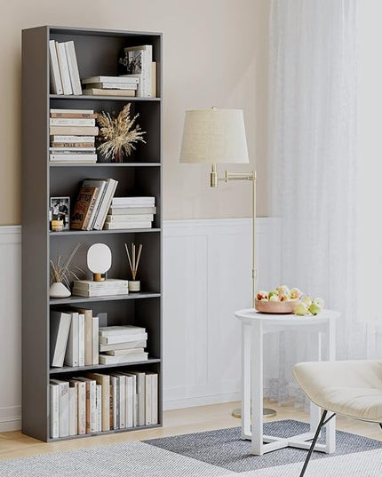 FOTOSOK 6-Tier Open Bookcase and Bookshelf, Freestanding Display Storage Shelves Tall Bookcase for Bedroom, Living Room and Office, Dark Gray - LeafyLoom