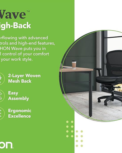 HON Wave Executive Leather Chair - Mesh High-Back Task Chair with Arms, Black (HVL701) - LeafyLoom