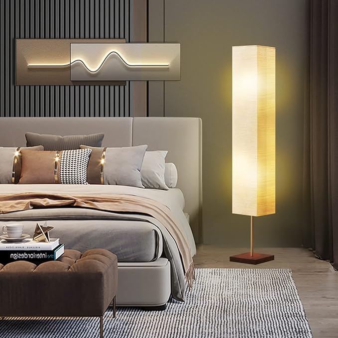 Floor Lamp for Living Room, Led Floor Lamp Column Floor Lamp Standing Lamp Corner Floor Lamp Modern Floor Lamp for Bedroom, Office& Living Room-Beige(Bulbs Included) - LeafyLoom
