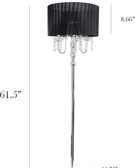 Elegant Designs LF1002-BLK Trendy Romantic Sheer Shade Hanging Crystals, Black Floor Lamp - LeafyLoom