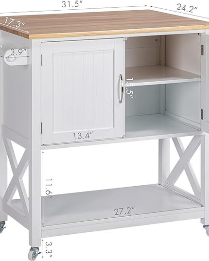 Spirich Home Kitchen Island on Wheels, Rolling Cart with Storage Cabinet, Small Kitchen Island with Drop Leaf and Towel Rack for Dining Room, White - LeafyLoom