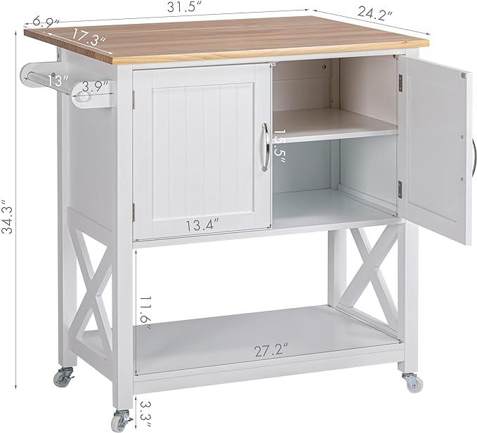 Spirich Home Kitchen Island on Wheels, Rolling Cart with Storage Cabinet, Small Kitchen Island with Drop Leaf and Towel Rack for Dining Room, White - LeafyLoom