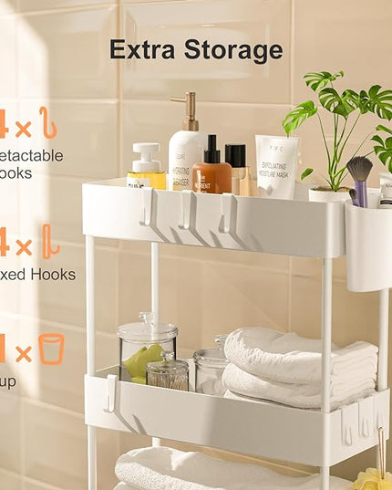 Pipishell Slim Storage Cart with Wheels, 4 Tier Bathroom Storage Organizer Rolling Utility Cart for Bathroom Kitchen Laundry Room Office Narrow Place (White) - LeafyLoom