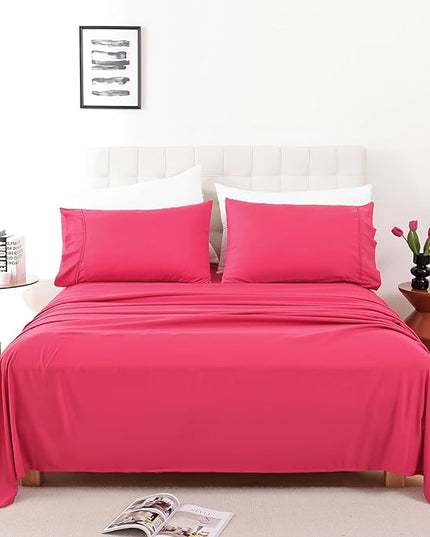 Whitney Home Textile King Sheet Set - 4 Piece Luxury Cooling Bed Sheets for King Size Bed, Silky Soft Sheets 16" Deep Pocket, Hotel Bedding Sheets and Pillowcases, Wrinkle Free Oeko-Tex Sheets - LeafyLoom