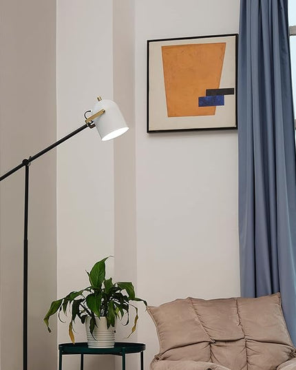Globe Electric 65910 65" Floor Lamp, Matte Black, Brass Accents, White Shade, On/Off Rotary Switch on Head - LeafyLoom