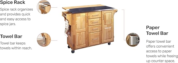 Kitchen Cart with Breakfast bar & Stainless Steel Top by Home Styles - LeafyLoom