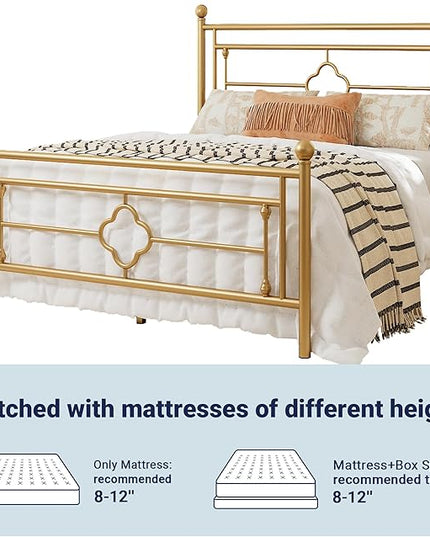 Allewie Full Size Metal Platform Bed Frame with Victorian Vintage Headboard and Footboard/Mattress Foundation/Under Bed Storage/No Box Spring Needed/Noise-Free/Easy Assembly, Gold - LeafyLoom