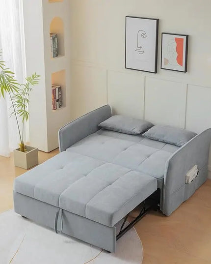 3-in-1 Multi-Functional Convertible Sofa, Chenille Sleeper Couch Pull-Out Bed, Loveseat Chaise Lounge with Adjustable Armrest and Reclining Backrest for Living Room, Small Space, Gray 53.5" - LeafyLoom
