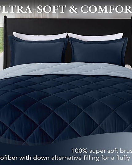 downluxe Twin Comforter Set - Blue and Sapphire Twin Comforter, Soft Bedding Sets for All Seasons -2 Pieces - 1 Comforter (66"x92") and 1 Pillow Sham(20"x26") - LeafyLoom