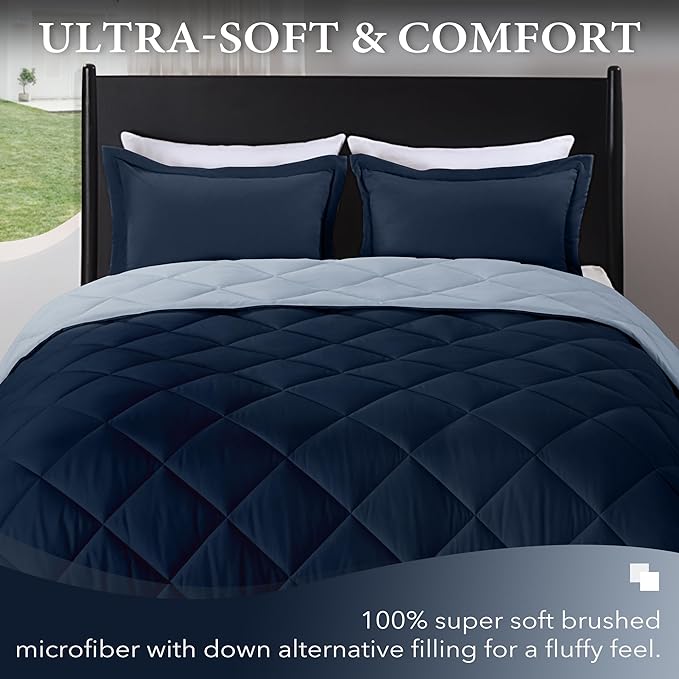 downluxe Twin Comforter Set - Blue and Sapphire Twin Comforter, Soft Bedding Sets for All Seasons -2 Pieces - 1 Comforter (66"x92") and 1 Pillow Sham(20"x26") - LeafyLoom