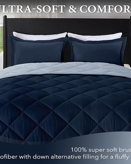 downluxe King Size Comforter Set - Blue and Sapphire King Comforter, Soft Bedding Sets for All Seasons -3 Pieces - 1 Comforter (104"x92") and 2 Pillow Shams(20"x36") - LeafyLoom