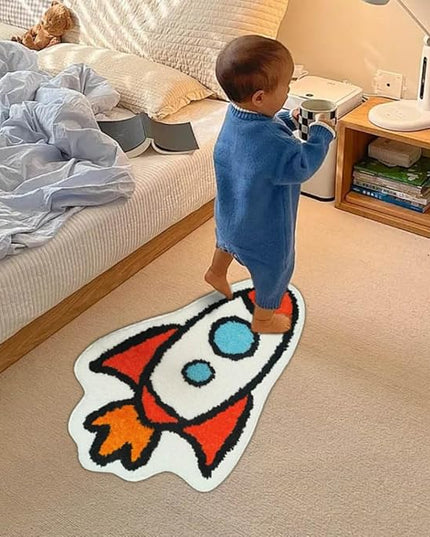 Bedroom or Bathroom Rug for kids - 24x16 in; 100% Soft Microfiber Kids Bathroom Mat; Decorative Kids Area Rug, for Boys Girls Kids, 18x24 Inches (Rocket) - LeafyLoom