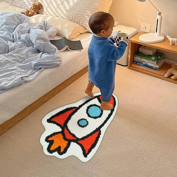 Bedroom or Bathroom Rug for kids - 24x16 in; 100% Soft Microfiber Kids Bathroom Mat; Decorative Kids Area Rug, for Boys Girls Kids, 18x24 Inches (Rocket) - LeafyLoom