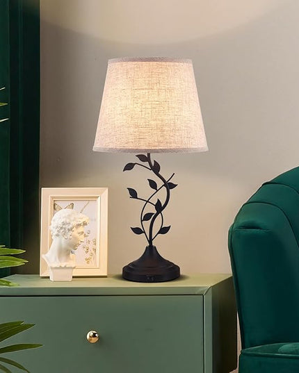 Kakanuo USB Charging Bedside Nightstand Lamp for Living Room and Bedroom - Traditional Tall Retro Desk Lamp with USB-A and USB-C Ports - LeafyLoom