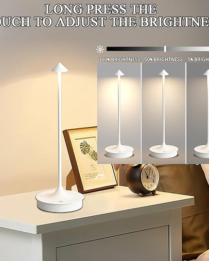Cordless Table Lamp, Rechargeable Table Light Battery Powered LED Desk Lamp, Stepless Dimming Bedside Lamp, Minimalist Night Light in Aluminum for Restaurant/Bar/Home/Outdoor,White,2Pack - LeafyLoom