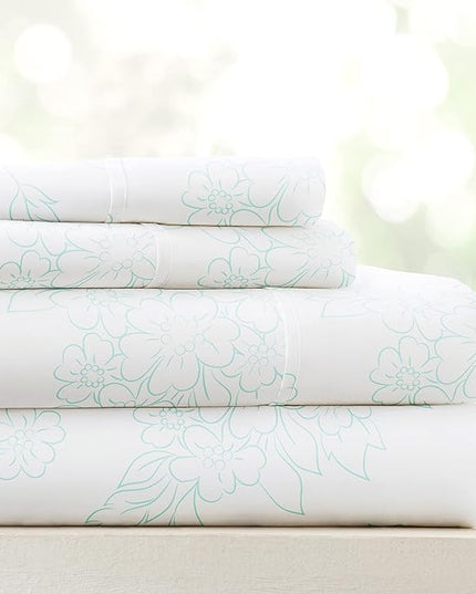 Linen Market 4 Piece King Bedding Sheet Set (Vines Aqua) - Sleep Better Than Ever with These Ultra-Soft & Cooling Bed Sheets for Your King Size Bed - Deep Pocket Fits 16" Mattress - LeafyLoom