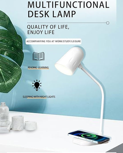 Led desk lamp with wireless charger, Bluetooth Speaker, Dimmable Table Lamp with 3 Lighting Mode, Touch Control, USB Charging Port Desk Light for Home Office Dorm Reading Work Study ( Color : White ) - LeafyLoom